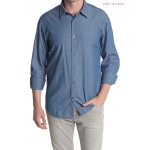 JOHN VARVATOS STAR USA NWT L/S WOVEN COTTON INDIGO SHIRT. SIZE XL